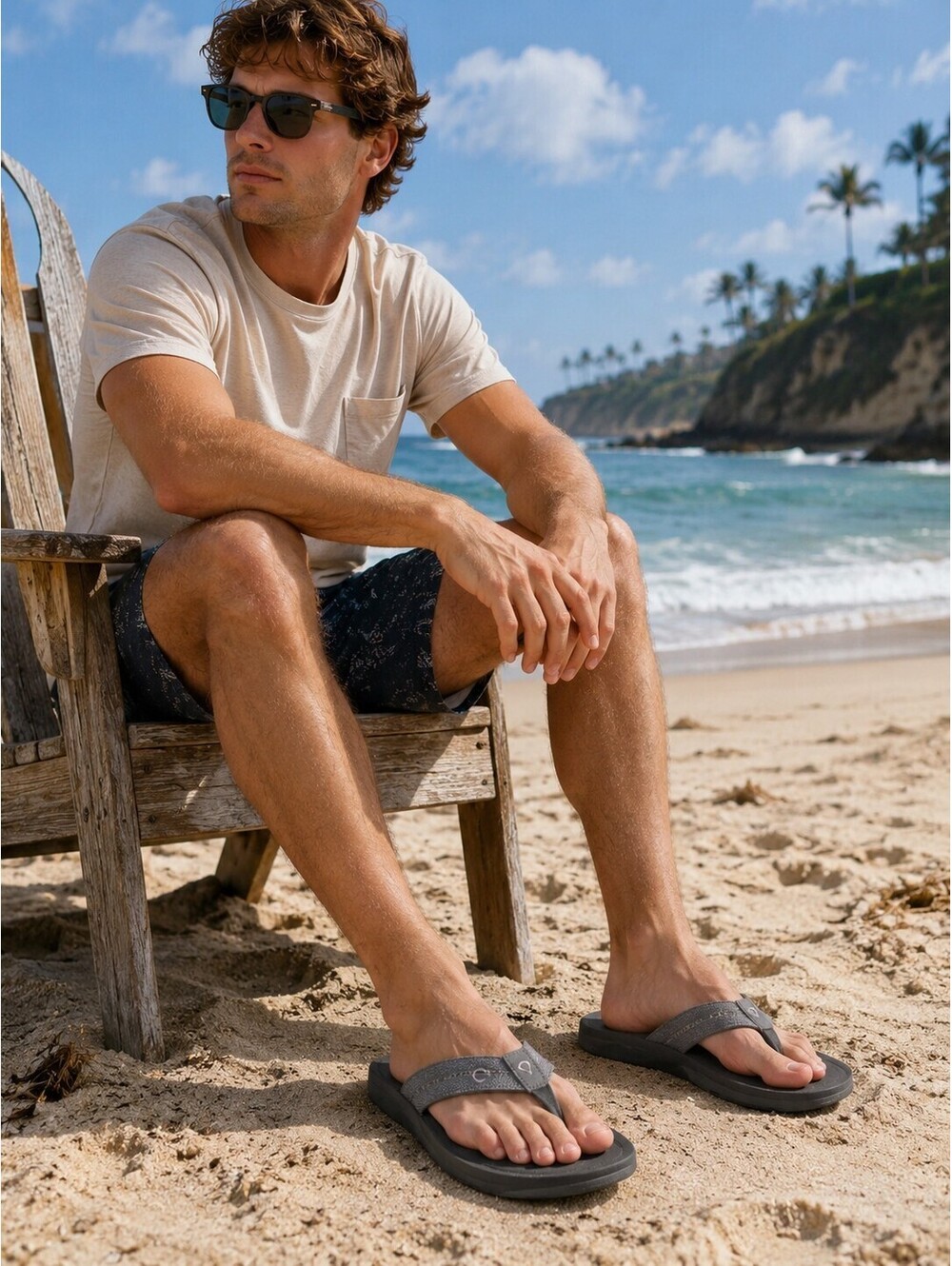 Olukai Hokua Mesh Men's 9 Beach Sandal Flip Flops Black Hawaiian Boating